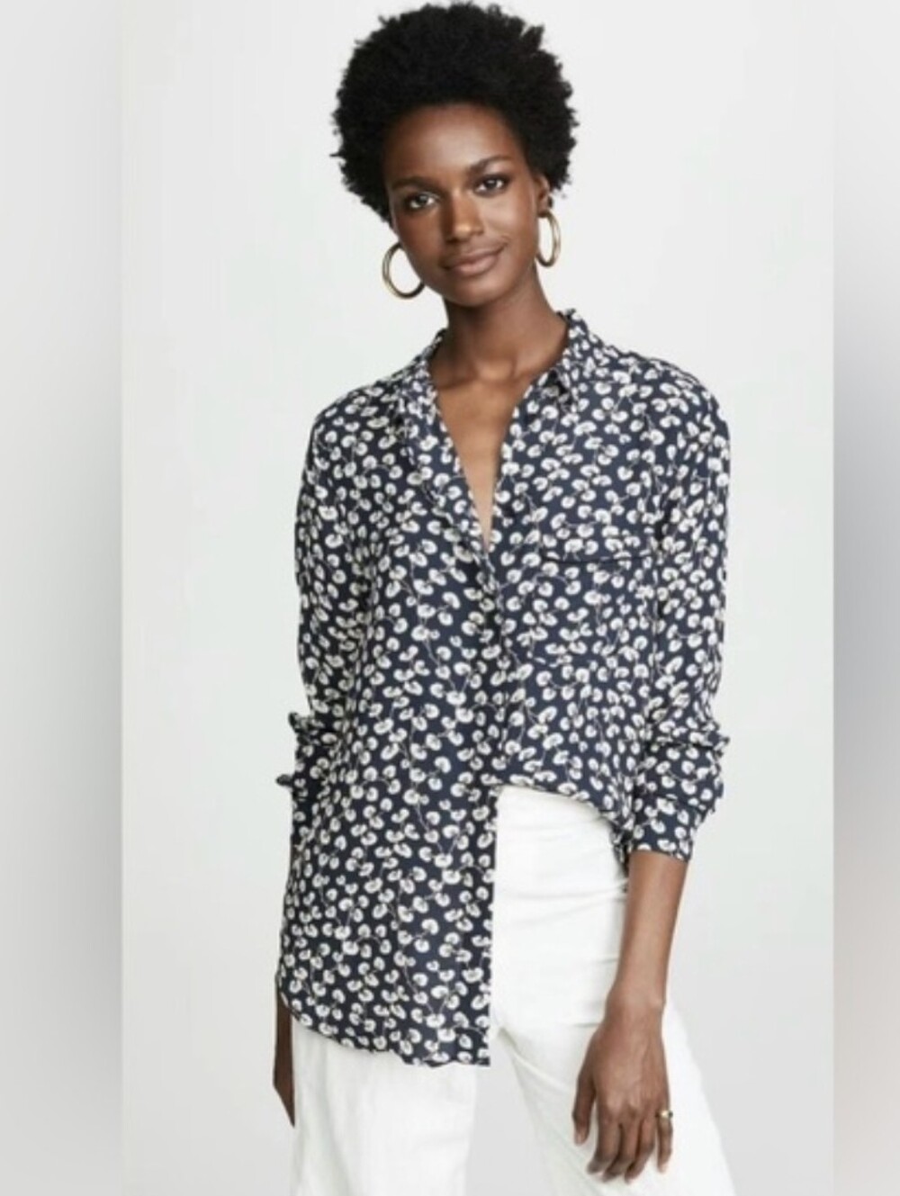 Ganni Roseburg Creppe Buttondown Total Eclipse Print 36 NWOT